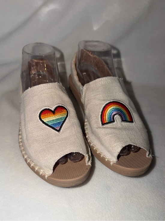 Reef Shoes - Reef Escape Sling sandals natural fiber color embroidered rainbow & heart Size 8